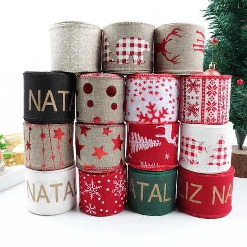 10 Yards Red Green Star Snowflake Colorful Ribbon Elk Holiday Decorative Ribbon Christmas New Years Home Decoration Bow