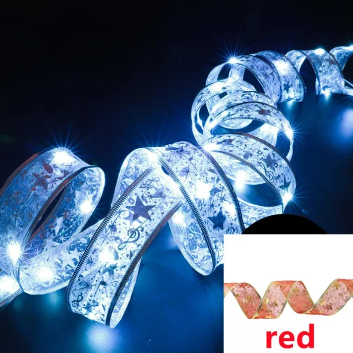 1-10m LED Fairy Ribbon Lights – Christmas Tree Ornaments, Bow String Lights for Navidad & New Year Home Decor