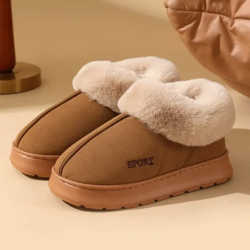 Women’s Pink Faux Fur Snow Boots – Non-Slip Thick Sole, Faux Suede, Short Plush, Cotton-Padded Winter Shoes
