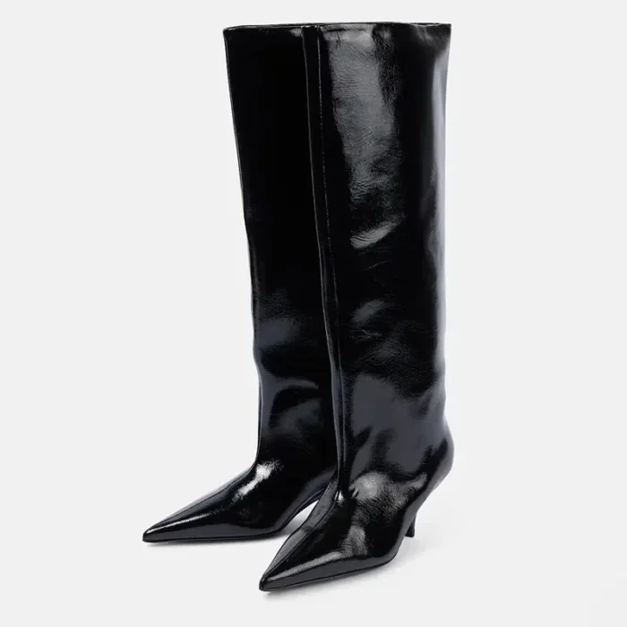 Women's Wide-Leg Knee-High Boots – Pointed Toe, Short Heel, European & American Fashion