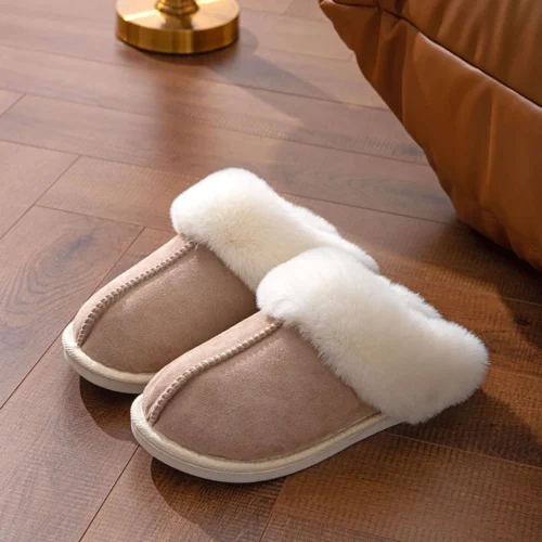 Women’s Winter Faux Suede Slippers – Closed Toe, Warm Fur, Soft Sole House Shoes for Comfort