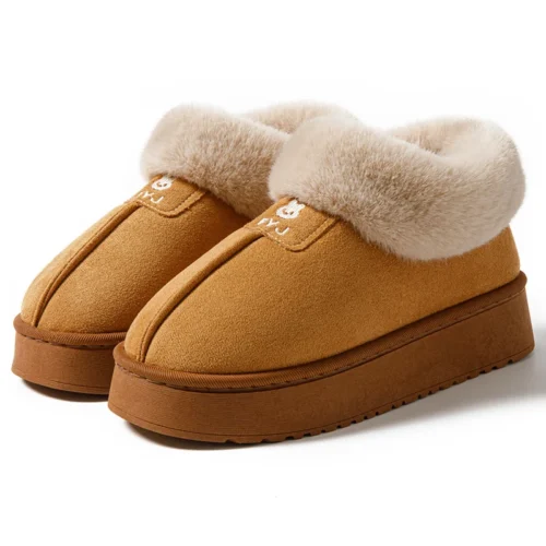Women’s Winter Indoor Slippers – Thick Sole, Non-Slip Fashion Home Cotton Shoes, Flat Boots Style