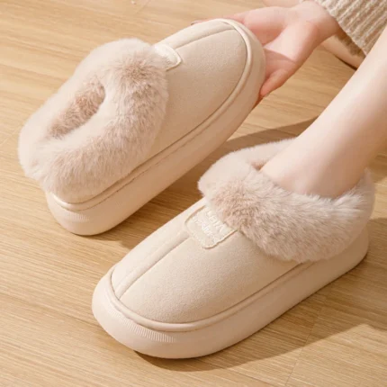 Women’s Fluffy Slippers – Plush Winter House Flats, Warm Platform Ankle Boots, Elegant Designer Footwear