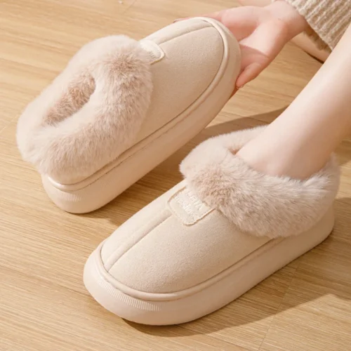 Women’s Fluffy Slippers – Plush Winter House Flats, Warm Platform Ankle Boots, Elegant Designer Footwear