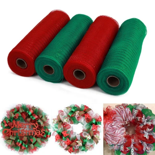 4 Rolls Soft Mesh Ribbons – Waterproof Wreath Decoration for DIY Crafts, Christmas Decor