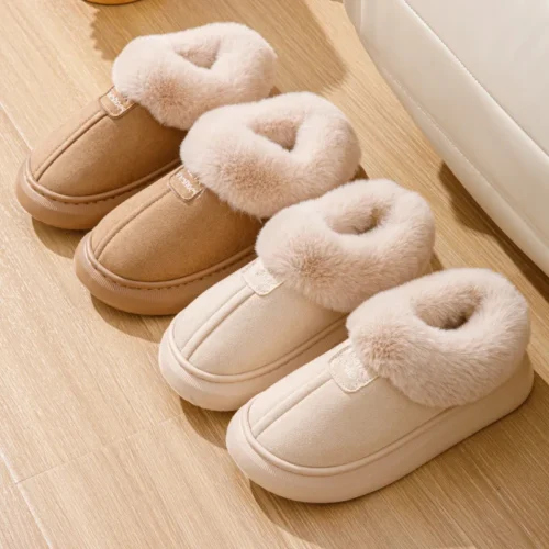 Women’s Fluffy Slippers – Plush Winter House Flats, Warm Platform Ankle Boots, Elegant Designer Footwear