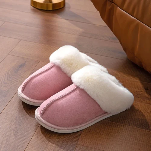 Women’s Winter Faux Suede Slippers – Closed Toe, Warm Fur, Soft Sole House Shoes for Comfort