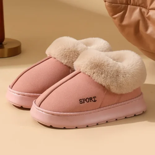 Women’s Pink Faux Fur Snow Boots – Non-Slip Thick Sole, Faux Suede, Short Plush, Cotton-Padded Winter Shoes