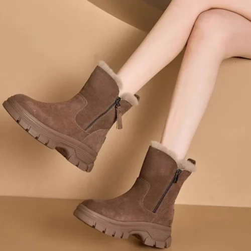 Women's Winter Snow Boots – Solid Color, Plush, Zipper, Thick Bottom, Anti-Slip, Cold-Proof