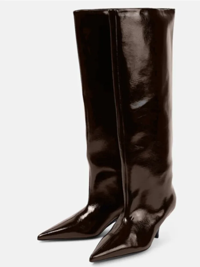 Women's Wide-Leg Knee-High Boots – Pointed Toe, Short Heel, European & American Fashion