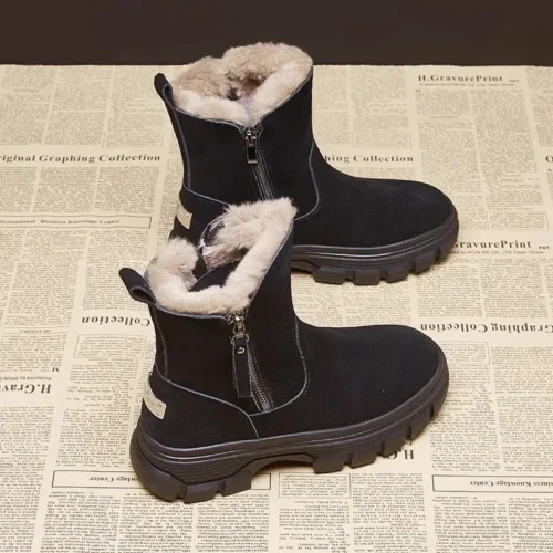Women's Winter Snow Boots – Solid Color, Plush, Zipper, Thick Bottom, Anti-Slip, Cold-Proof
