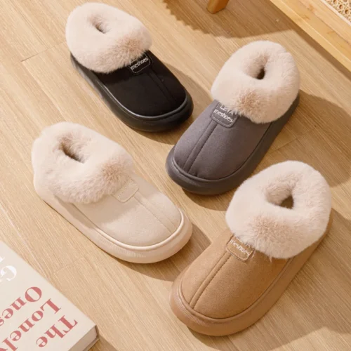 Women’s Fluffy Slippers – Plush Winter House Flats, Warm Platform Ankle Boots, Elegant Designer Footwear