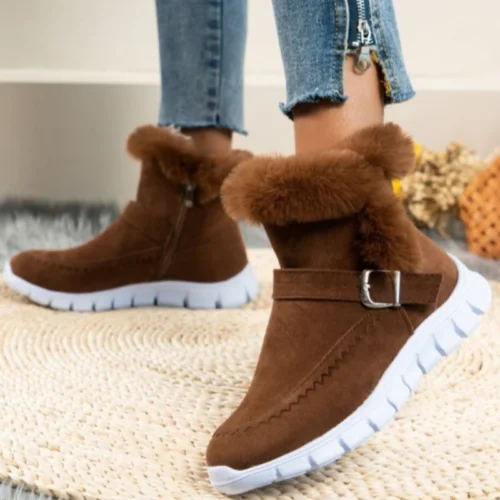 Women's Winter Chelsea Snow Boots – Short Plush, Suede, Fur-Lined, Flat Casual Ankle Boots
