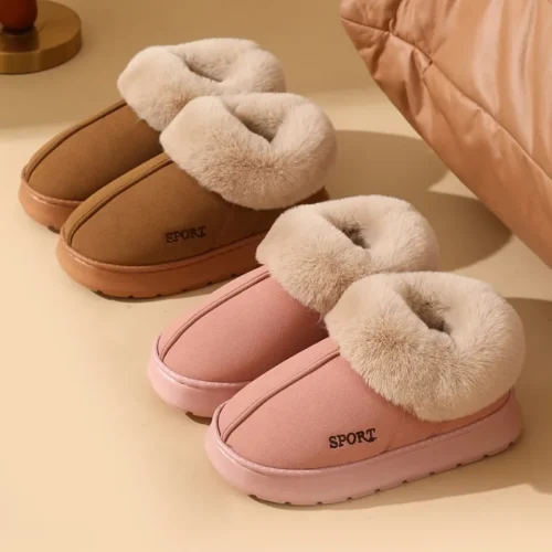 Women’s Pink Faux Fur Snow Boots – Non-Slip Thick Sole, Faux Suede, Short Plush, Cotton-Padded Winter Shoes