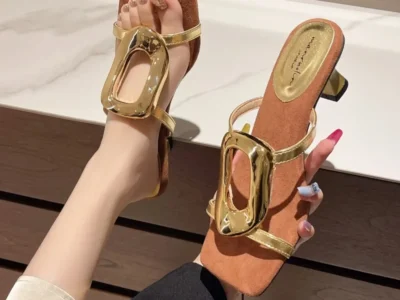 Women's Summer High Heel Slippers – Open Toe, Square Head, Thin Straps, Casual Comfort
