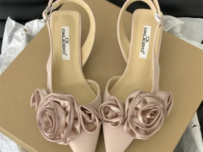 Women's Flower Slingback Sandals – Elegant Dress Mules, Thin Low-Heel Fashion