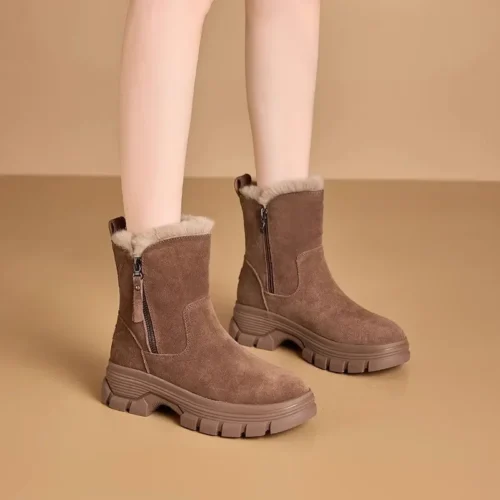 Women's Winter Snow Boots – Solid Color, Plush, Zipper, Thick Bottom, Anti-Slip, Cold-Proof