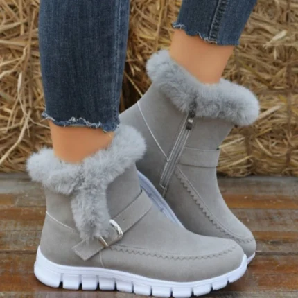 Women's Winter Chelsea Snow Boots – Short Plush, Suede, Fur-Lined, Flat Casual Ankle Boots