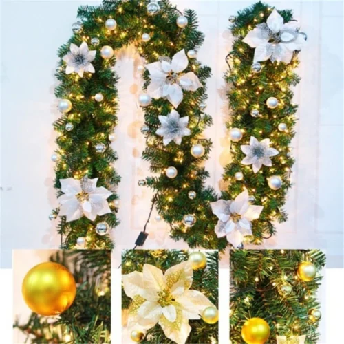 2.7m LED Christmas Rattan Garland – Lighted Wreath for Door Hanging, Artificial Xmas Tree & Fireplace Decor