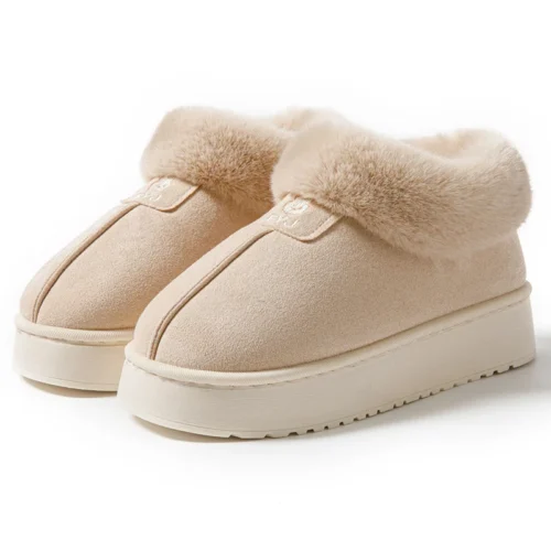 Women’s Winter Indoor Slippers – Thick Sole, Non-Slip Fashion Home Cotton Shoes, Flat Boots Style