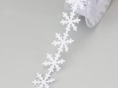 White Snowflake Ribbon – 5m Roll, 25mm Ultrasonic Embossed String Lace for Christmas DIY Decoration