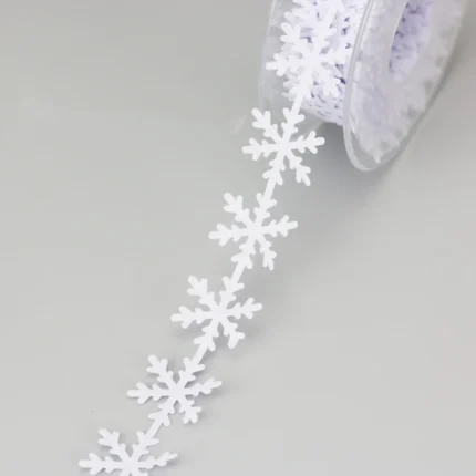 White Snowflake Ribbon – 5m Roll, 25mm Ultrasonic Embossed String Lace for Christmas DIY Decoration