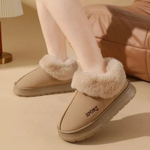 Women’s Pink Faux Fur Snow Boots – Non-Slip Thick Sole, Faux Suede, Short Plush, Cotton-Padded Winter Shoes
