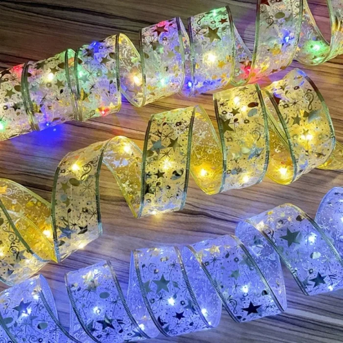 1-10m LED Fairy Ribbon Lights – Christmas Tree Ornaments & Bow String Lights for Navidad & New Year Decor