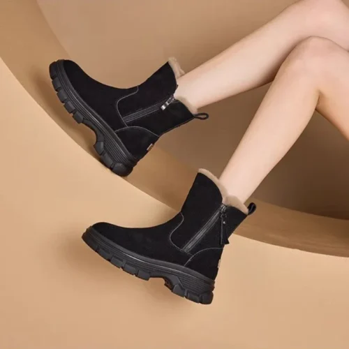 Women's Winter Snow Boots – Solid Color, Plush, Zipper, Thick Bottom, Anti-Slip, Cold-Proof