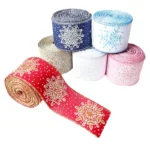 10 Yards Christmas Snowman Ribbon – Printed Fabric with Snowflakes, Wired Edge for DIY Gift Wrapping & Wreath Bows