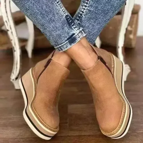 Women's Fashion Boots – Round Toe, High Heel, Zip Closure, Autumn Winter Cowboy Wedge Style