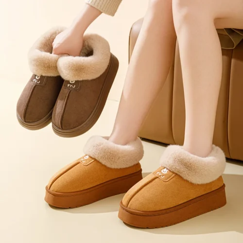 Women’s Winter Indoor Slippers – Thick Sole, Non-Slip Fashion Home Cotton Shoes, Flat Boots Style