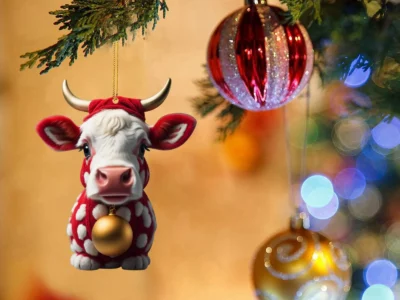 2D Acrylic Fawn Christmas Tree Pendant – Double-Print Cartoon Ornament with Hat for Holiday Decor