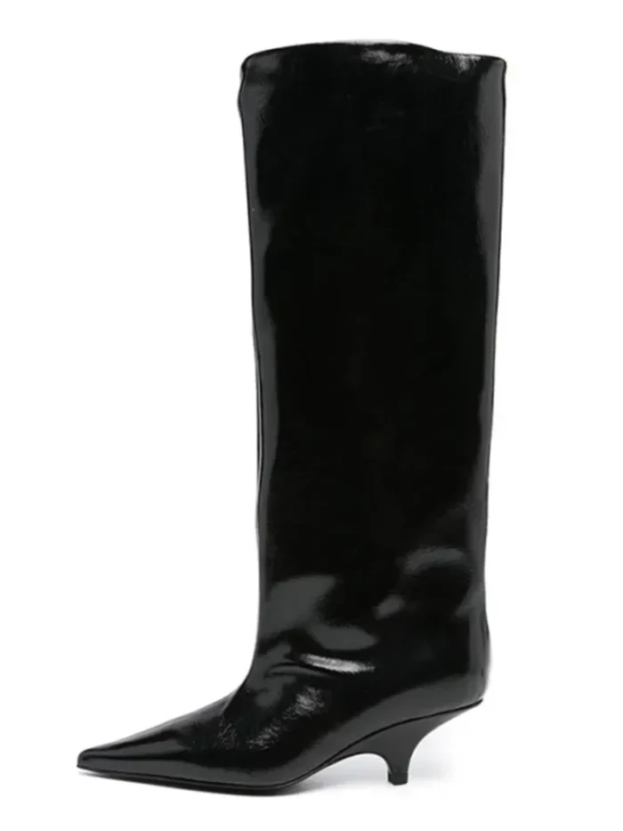 Women's Wide-Leg Knee-High Boots – Pointed Toe, Short Heel, European & American Fashion