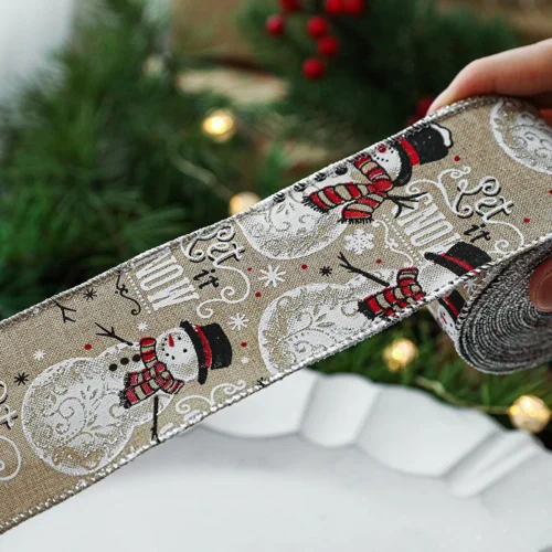 2/4/6M Linen Christmas Ribbon Wrapping Gift Christmas Tree Ribbon DIY Wreath Bows Snowman Burlap Rope 2025 Navidad Decoration