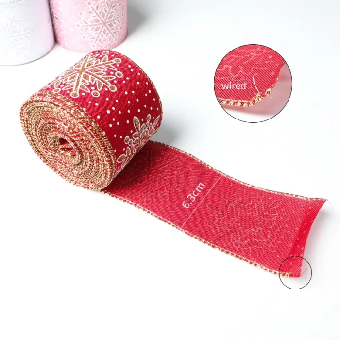 10 Yards Christmas Snowman Ribbon – Printed Fabric with Snowflakes, Wired Edge for DIY Gift Wrapping & Wreath Bows