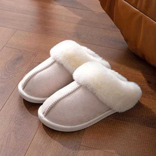 Women’s Winter Faux Suede Slippers – Closed Toe, Warm Fur, Soft Sole House Shoes for Comfort