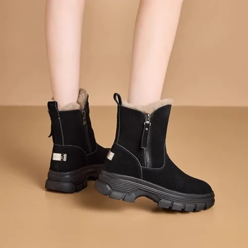 Women's Winter Snow Boots – Solid Color, Plush, Zipper, Thick Bottom, Anti-Slip, Cold-Proof