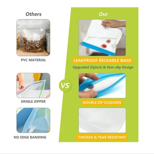 Reusable Silicone Food Storage – Eco-Friendly Freezer Bags | Fruit Vegetable Bag Fresh-keeping Bag Sealed | Freezer Bag Leakproof Food Ziplock Bag