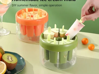 1pcGreen/Orange Plastics Ice Cream Mold – Durable Kitchen Tool for DIY Treats| DIY Dessert Popsicle Moulds Tray Cube Maker Homemade Tools