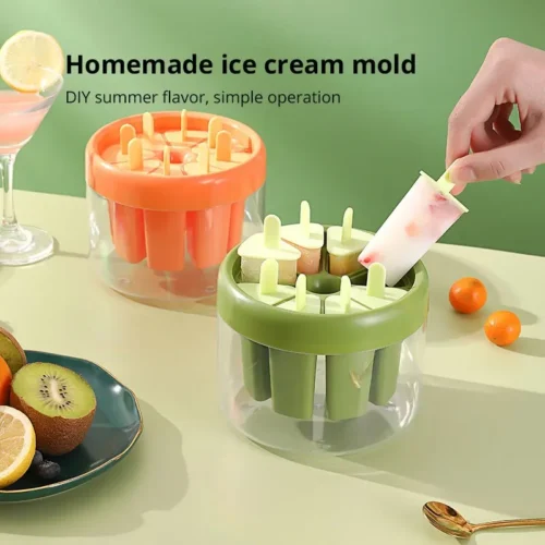 1pcGreen/Orange Plastics Ice Cream Mold – Durable Kitchen Tool for DIY Treats| DIY Dessert Popsicle Moulds Tray Cube Maker Homemade Tools