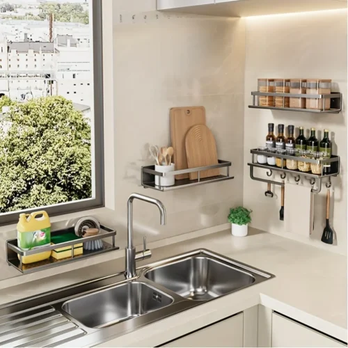 Aluminum Wall-Mounted Spice Rack – Durable and Stylish |Space Management Solution Kitchen Accessories