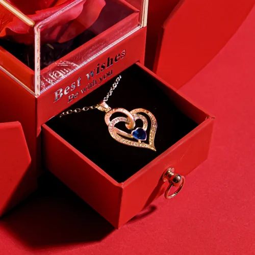 Eternal Rose Gift Box with Heart Necklace, “I Love You to the Moon and Back”