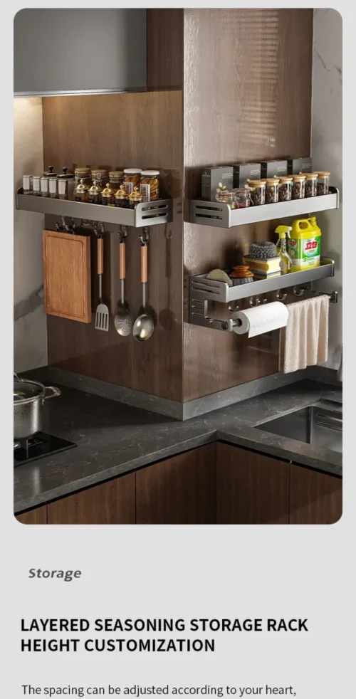 Shelf Wall-Mounted Spice Storage Rack – High-Quality Space Aluminum, No Punching Required