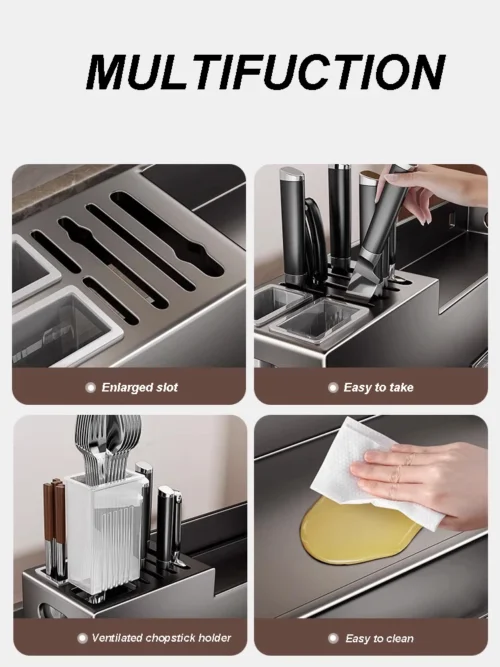 Metal Condiments Holder, Versatile Seasoning Organizer, Spoon & Knife Stand