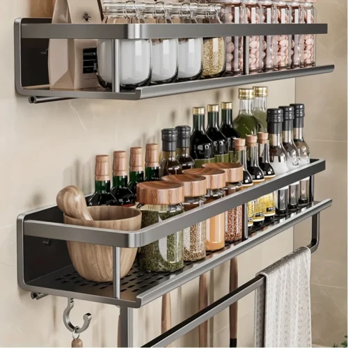 Aluminum Wall-Mounted Spice Rack – Durable and Stylish |Space Management Solution Kitchen Accessories