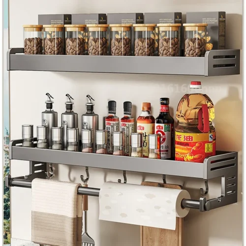 Shelf Wall-Mounted Spice Storage Rack – High-Quality Space Aluminum, No Punching Required
