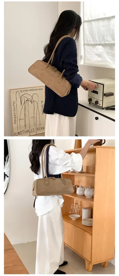 Vintage Underarm Bags Female – Stylish Faux Suede Baguette Bag|Frosted Leather Large Capacity |Design Stick Bag