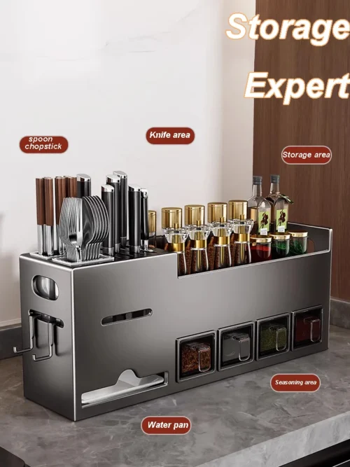Metal Condiments Holder, Versatile Seasoning Organizer, Spoon & Knife Stand