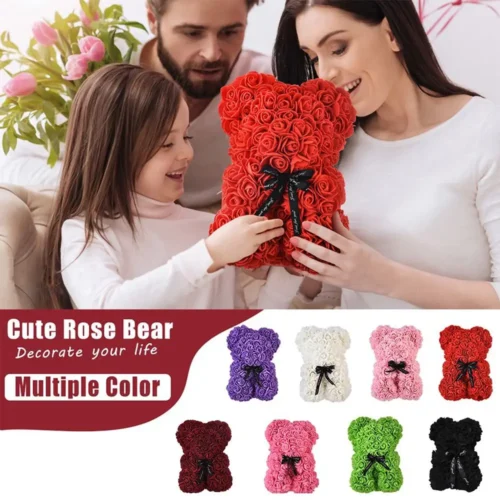 25cm Rose Bear – Artificial Foam Flower Teddy Bear, Perfect Valentine’s, Birthday & Wedding Gift